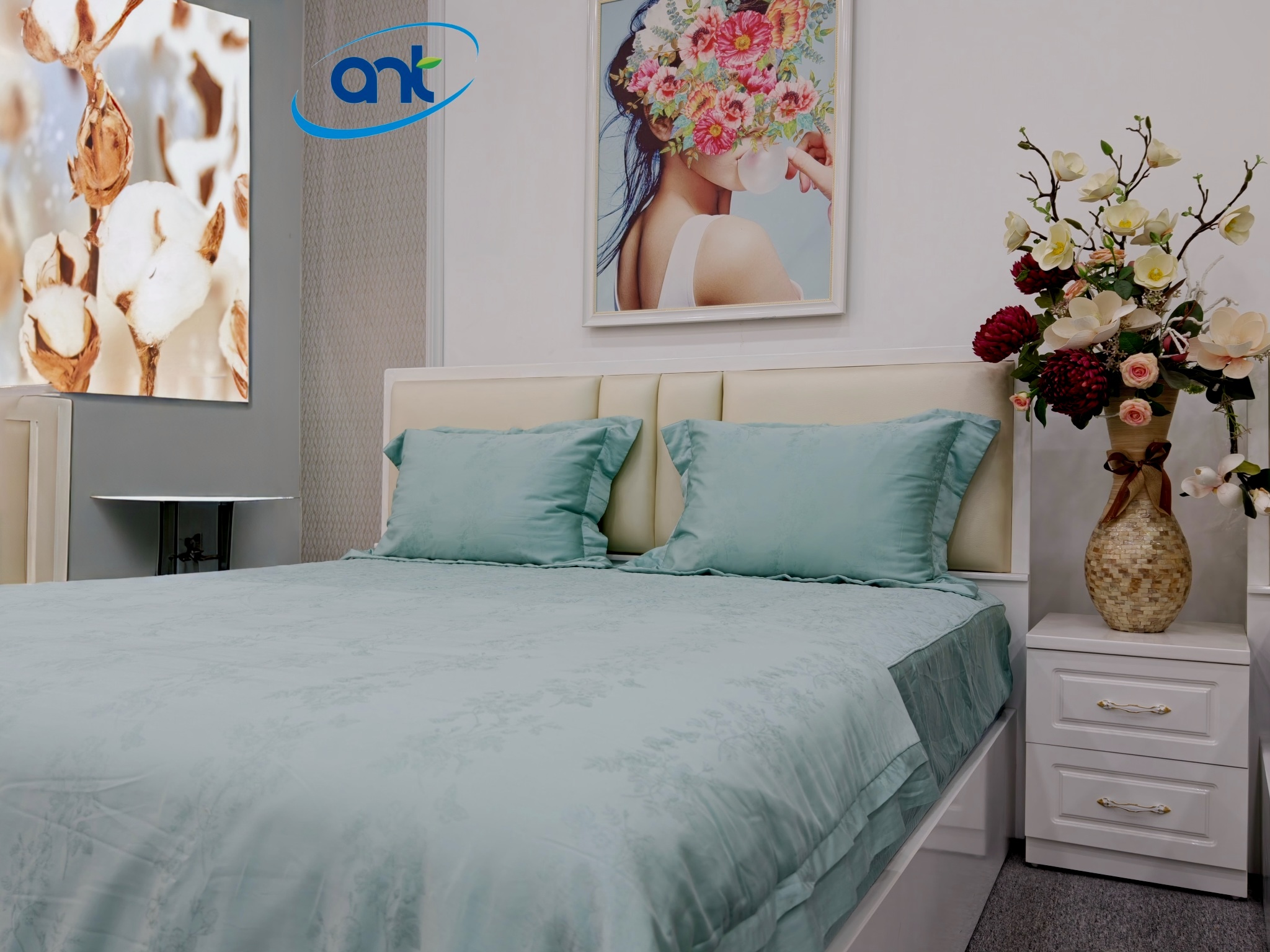 Bộ Chăn Ga Gối Ogarnic Tơ Tằm JQ09