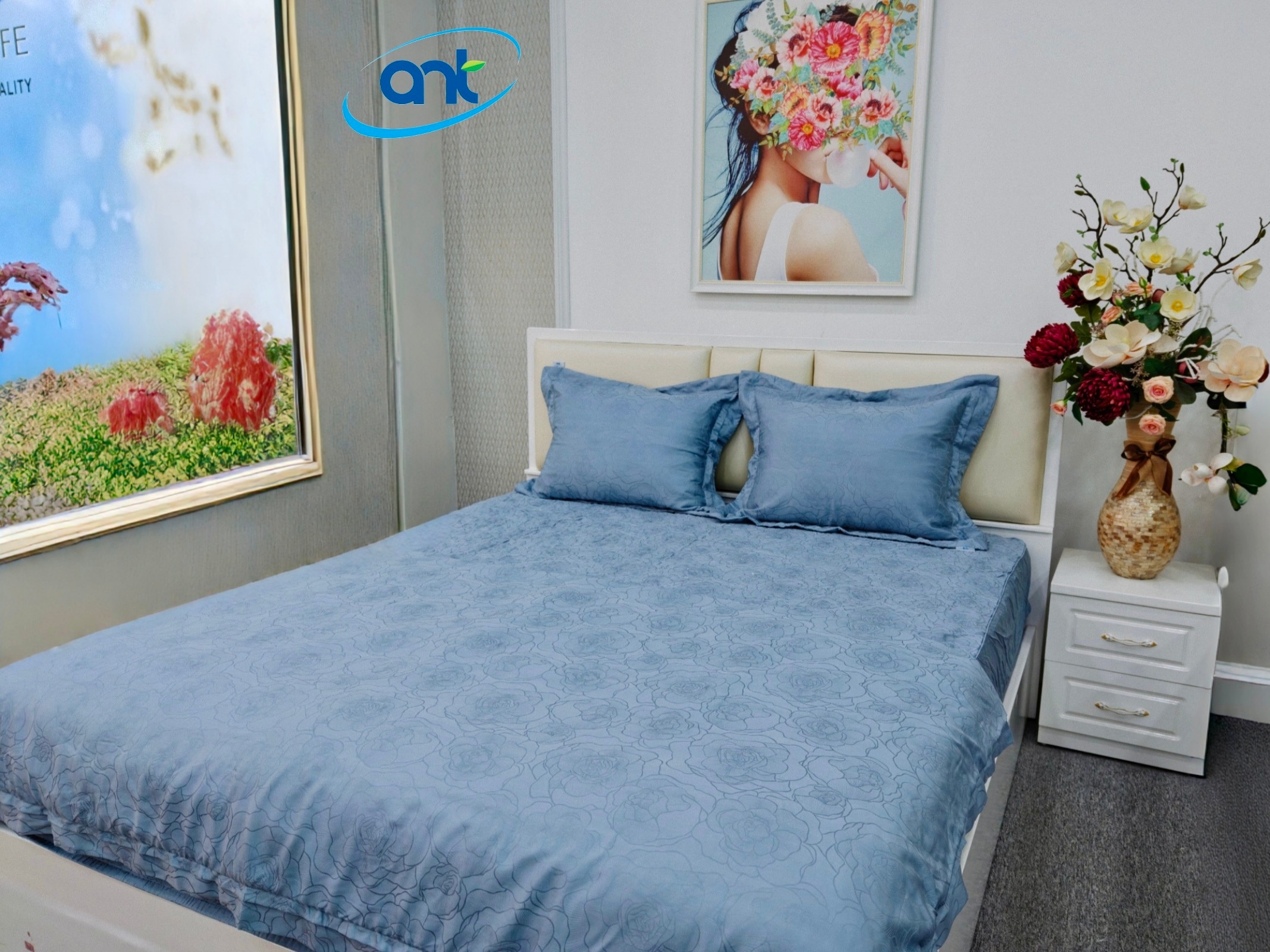 Bộ Chăn Ga Gối Ogarnic Tơ Tằm JQ01