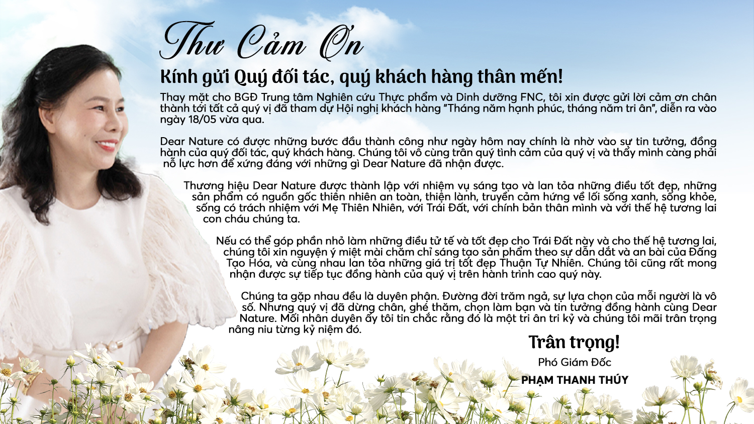 THƯ CẢM ƠN QUÝ ĐỐI TÁC, QUÝ KHÁCH HÀNG