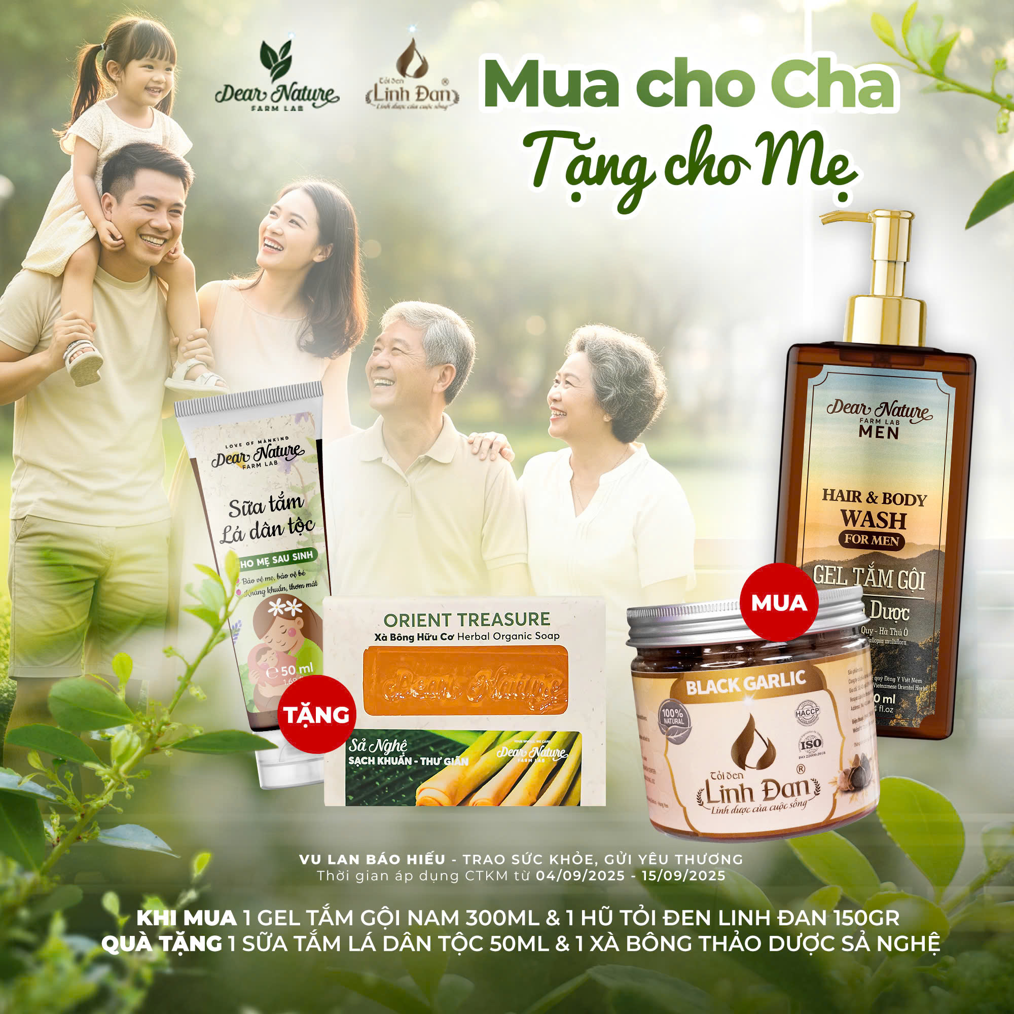 Combo “Mua cho Cha tặng cho Mẹ” với tỏi đen Linh Đan và gel tắm gội