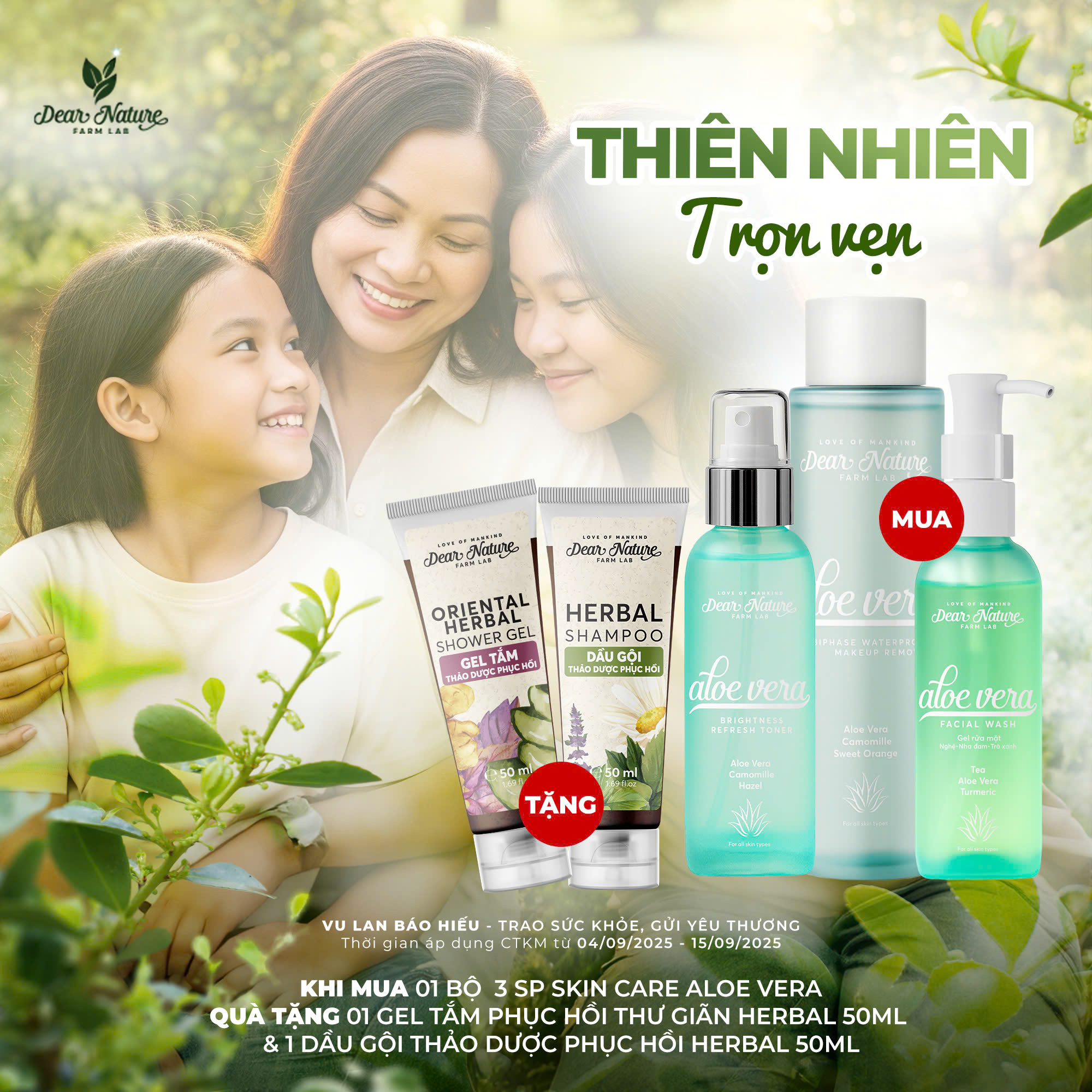  Combo “Thiên nhiên trọn vẹn” gồm bộ skincare Aloe vera của Dear Nature