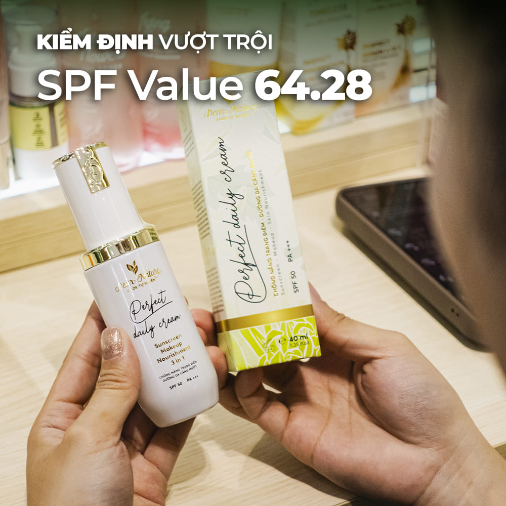 Kết quả kiểm định SPF 64.28 và bảo vệ UVA cao của Perfect Daily Cream Dear Nature