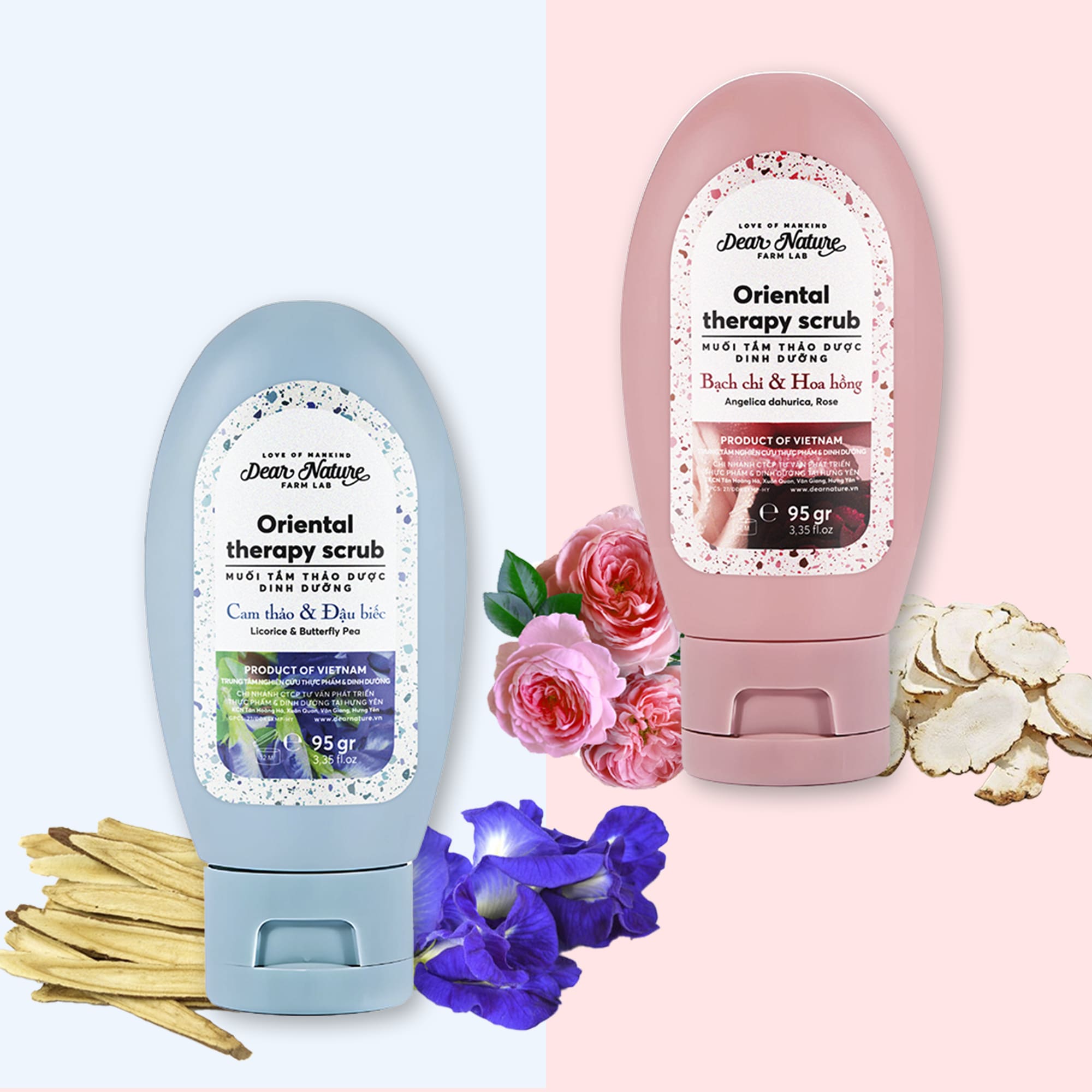 Bộ Đôi Muối Tắm Dear Nature Dạng Tuýp Pastel 95gr - Hồng và Xanh