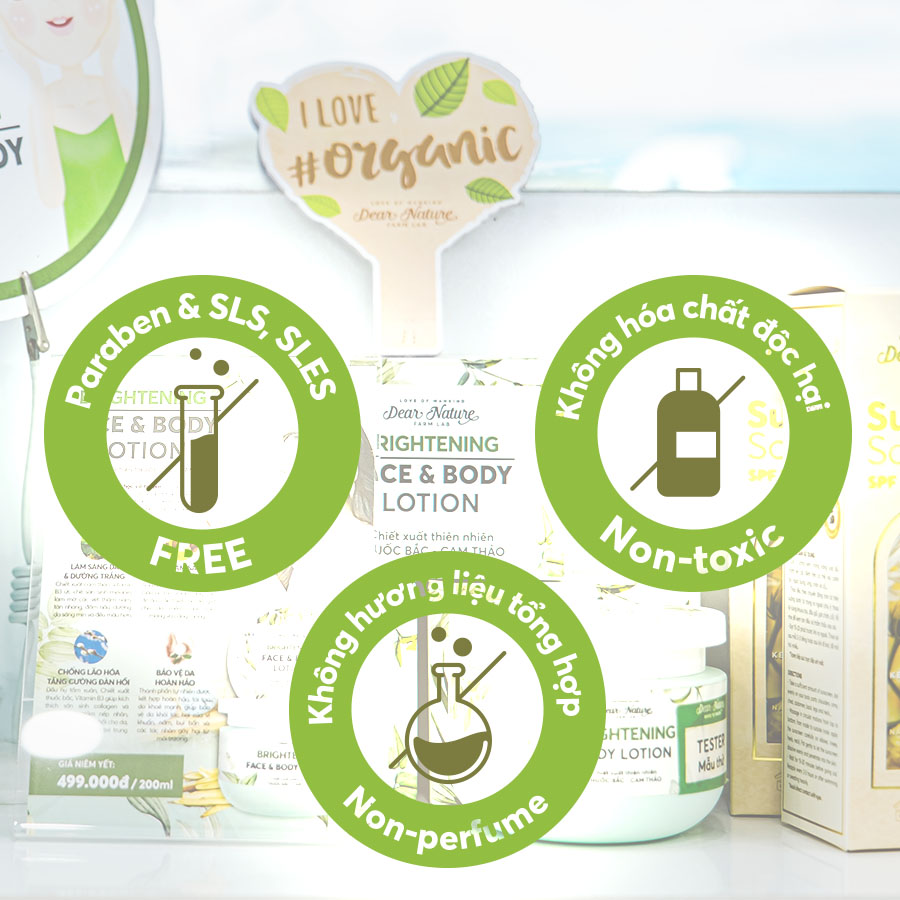 Mỹ phẩm thiên nhiên Dear Nature không chứa hóa chất độc hại như Paraben, SLS