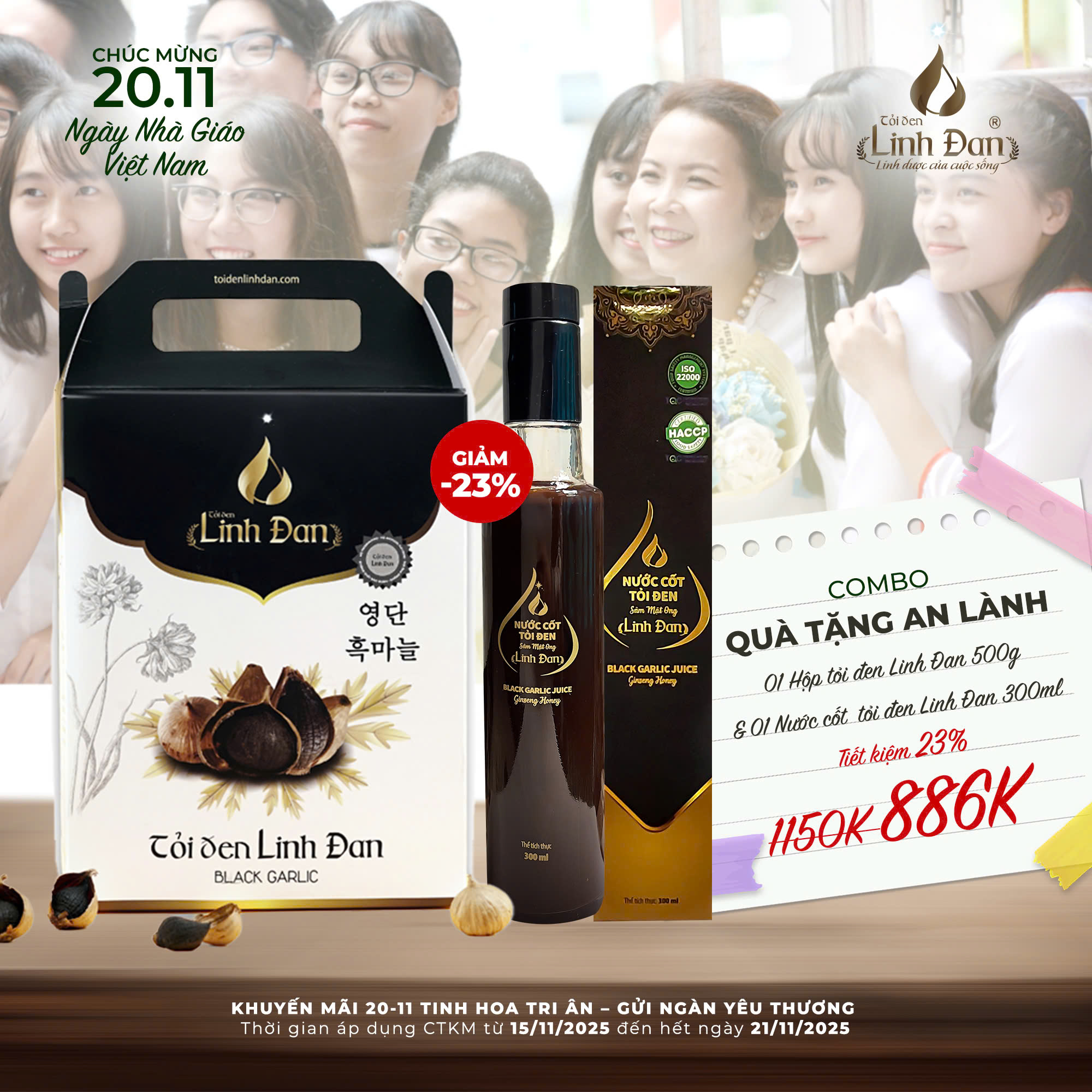 Combo Quà tặng an lành Linh Đan gồm tỏi đen và nước cốt tỏi đen sâm mật ong