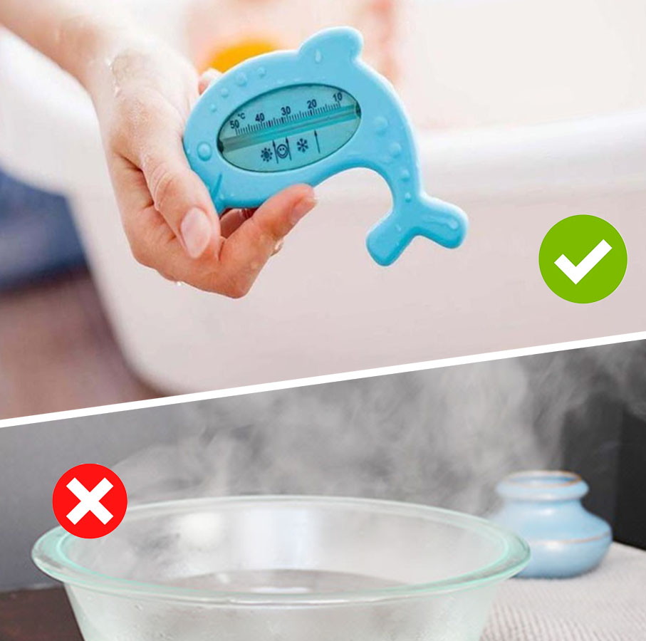 Những sai lầm cần tránh khi tắm cho bé như dùng nước quá nóng, lạm dụng lá tắm