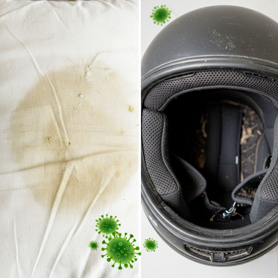 Vỏ gối và mũ bảo hiểm bẩn là nguyên nhân gây vi khuẩn, nấm da đầu dẫn đến rụng tóc