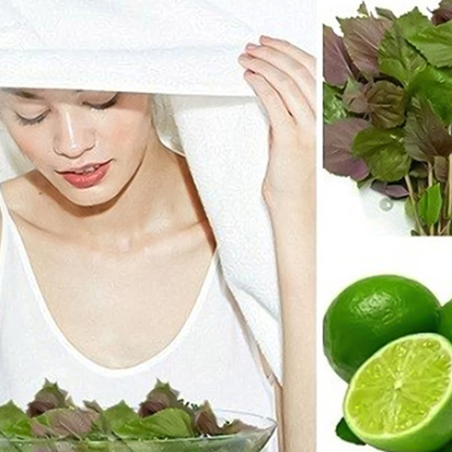 Xông hơi mặt bằng lá tía tô giúp thanh lọc lỗ chân lông, ngừa mụn ẩn