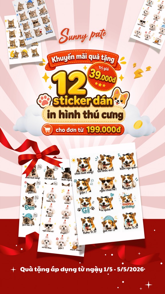 Bộ 12 sticker dán in hình thú cưng theo yêu cầu