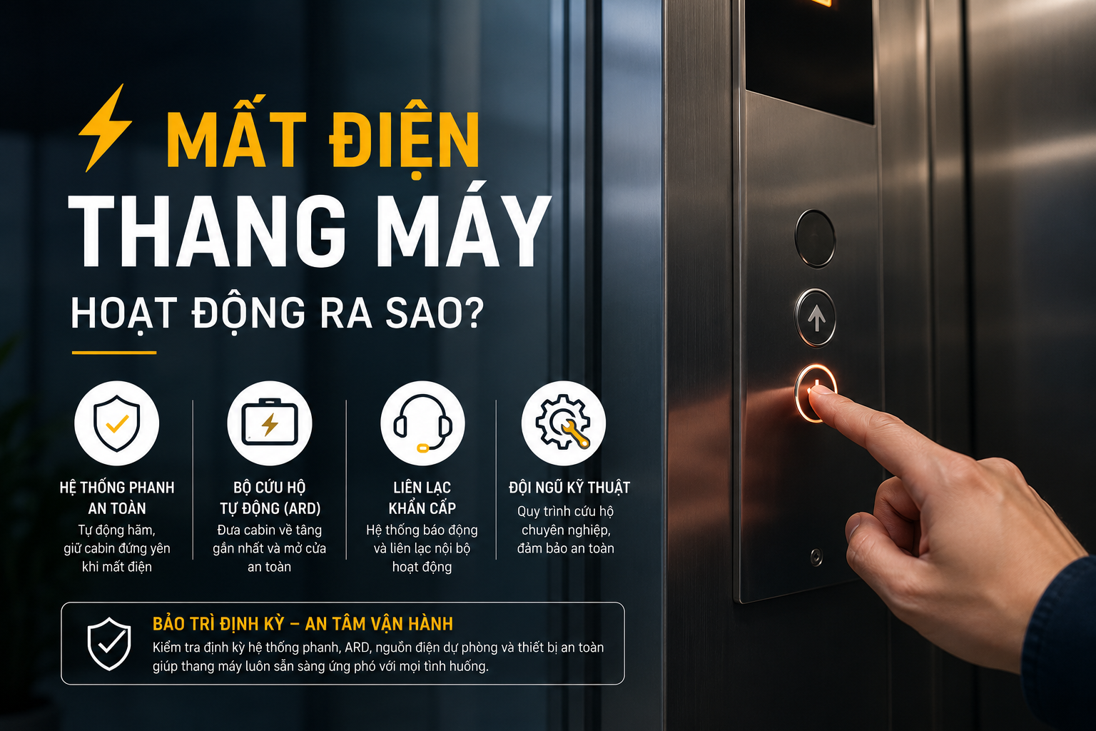 Mất điện khi đang sử dụng thang máy: Hệ thống vận hành và xử lý như thế nào?