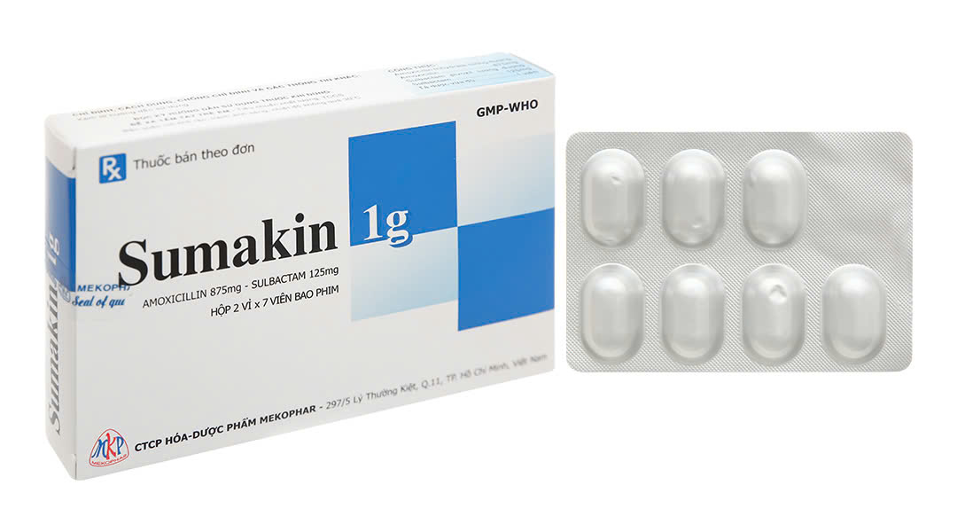 SUMAKIN 1G ( Amoxicillin 875mg + Sulbactam 125mg)