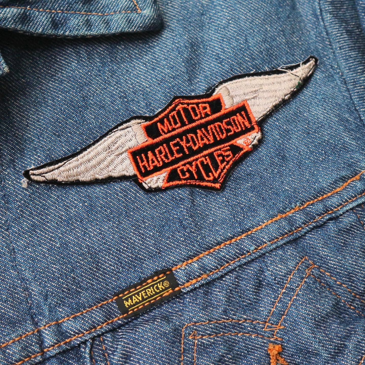 Vintage 70s Maverick Denim Jacket H-D Patch Size L