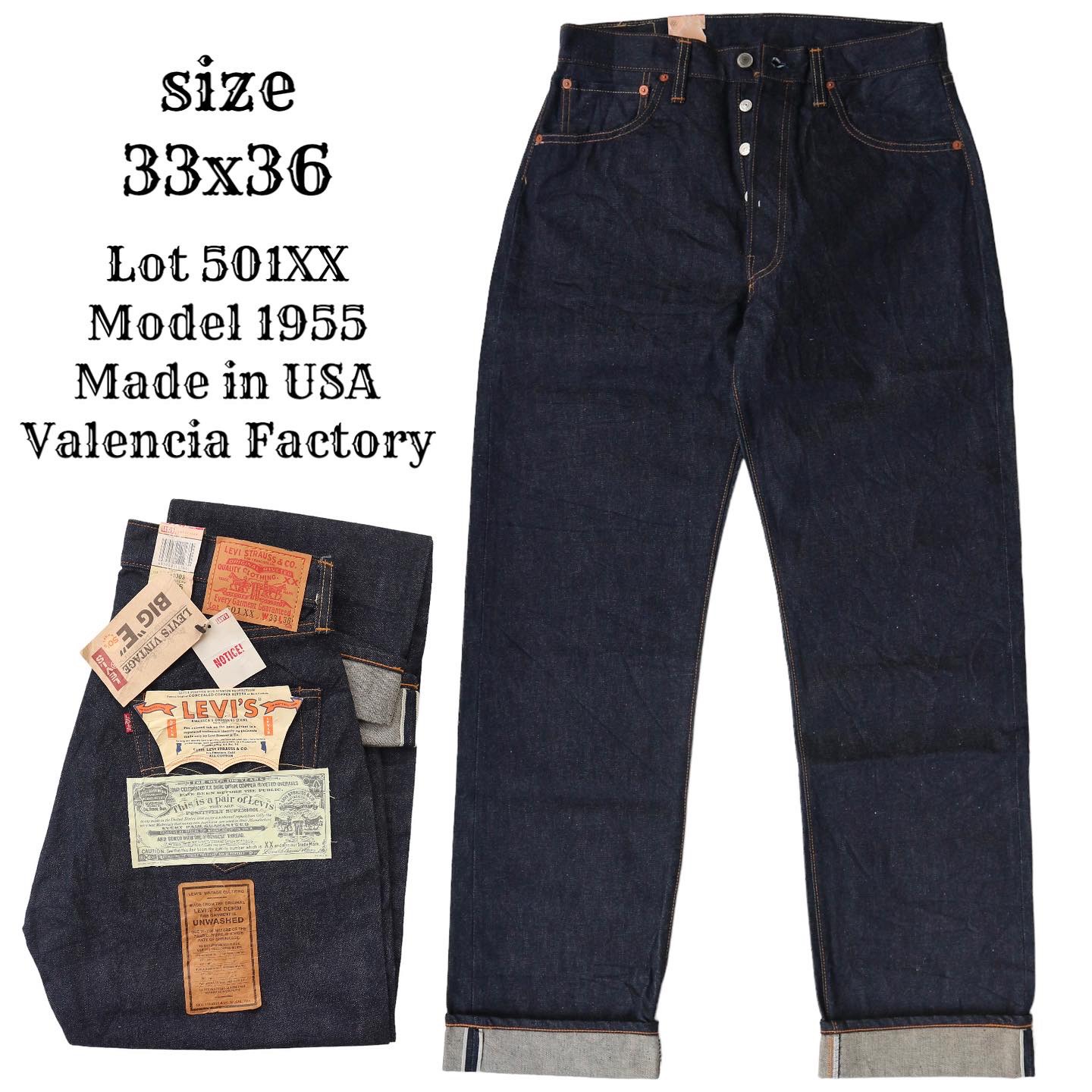 LEVI’S VINTAGE CLOTHING Lot 501XX 1955 Selvedge Denim Jeans Size 33