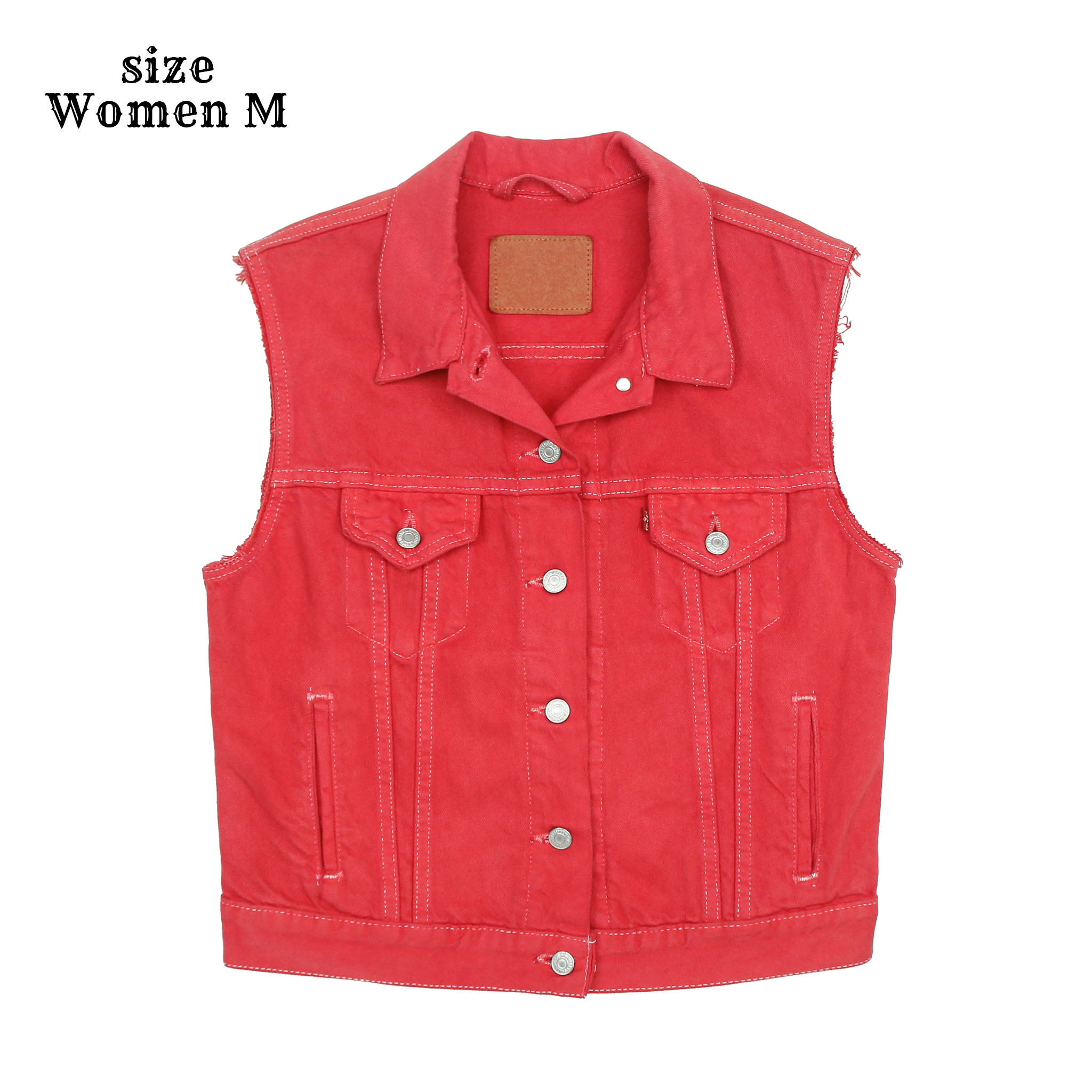 Vtg 80s Levi's USA Red Denim Vest Women Size M