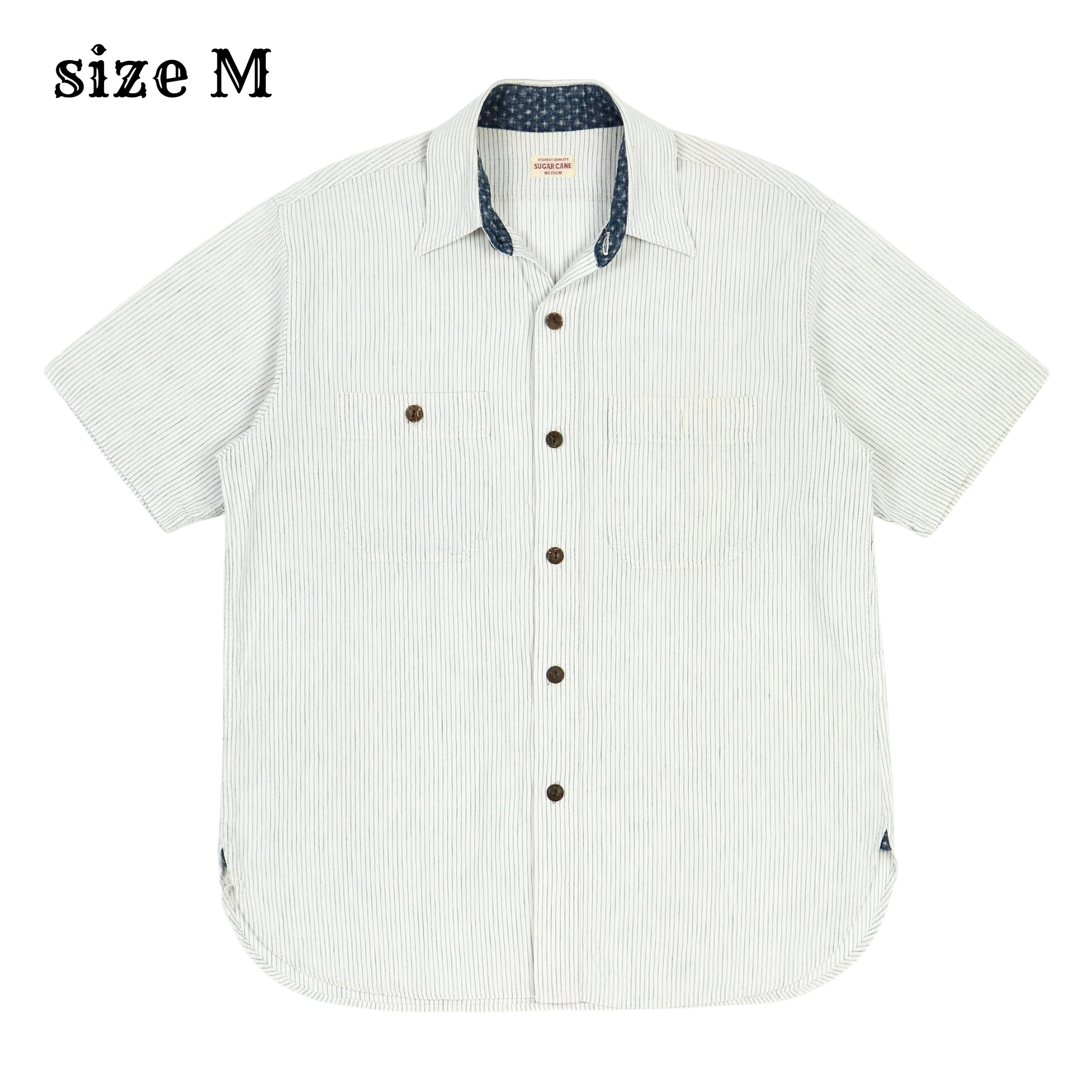 Sugar Cane Japan Stripe Work Shirt S/S Size M