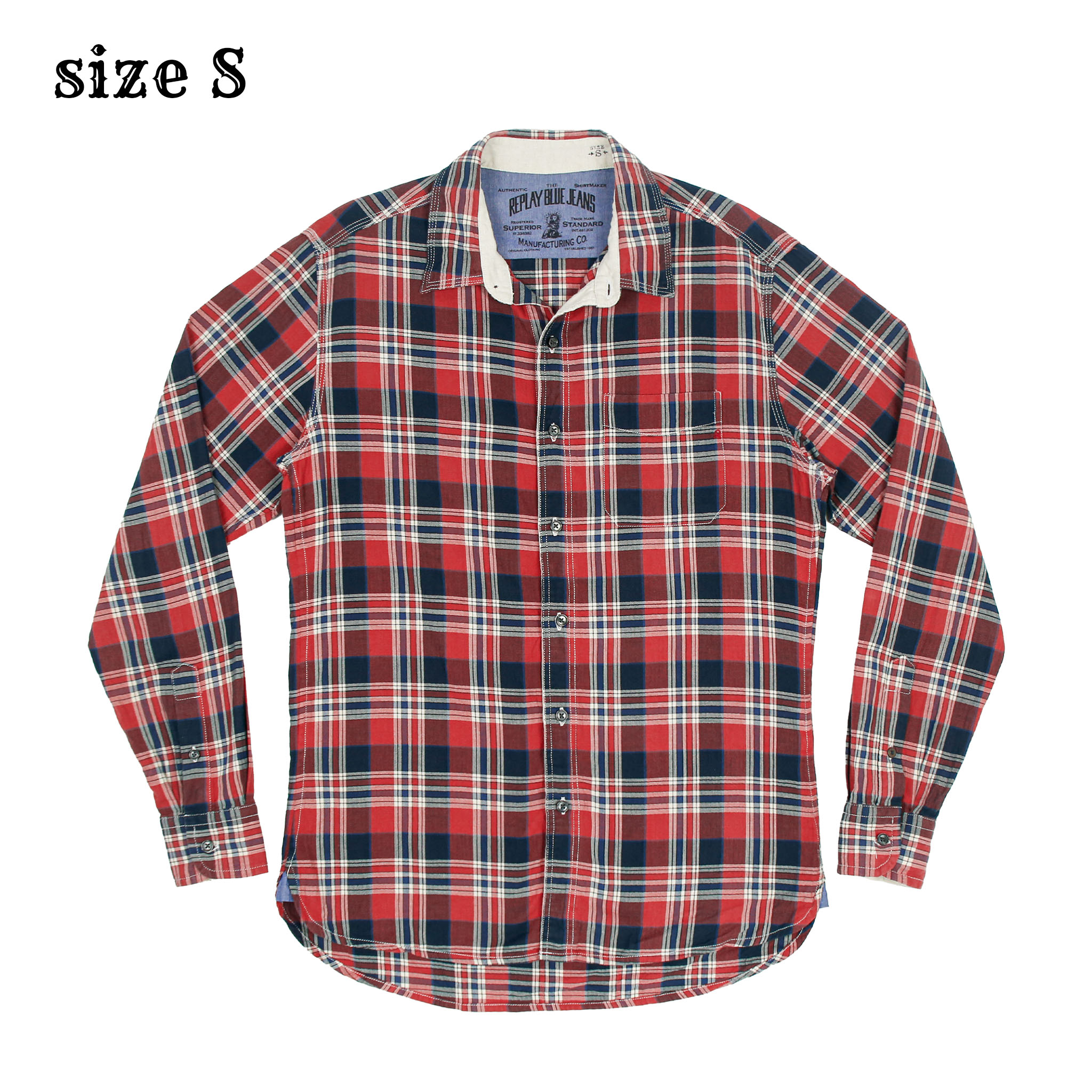 Replay Brand Herringbone Plaid Shirt Size S