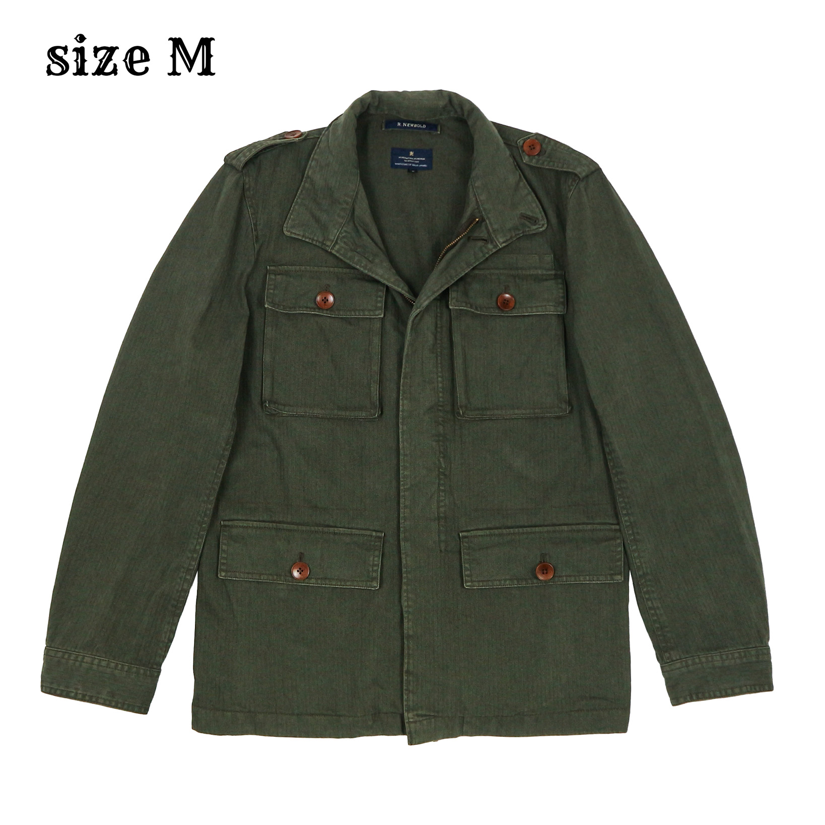 R.Newbold Olive Herringbone Field Jacket Size M
