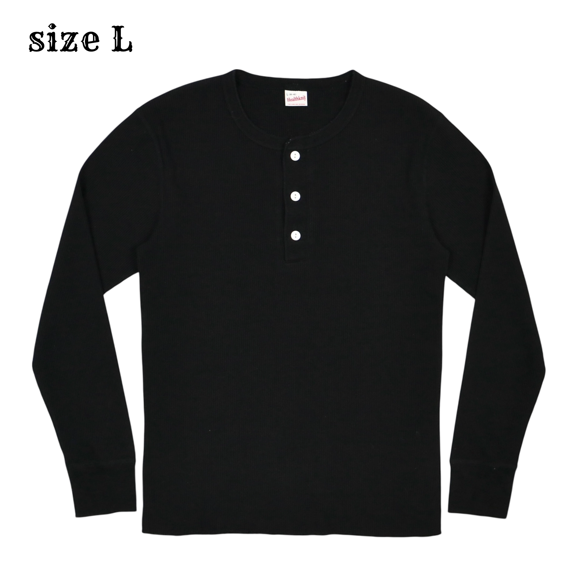 Healthknit Black Waffle Henley Shirt Size L