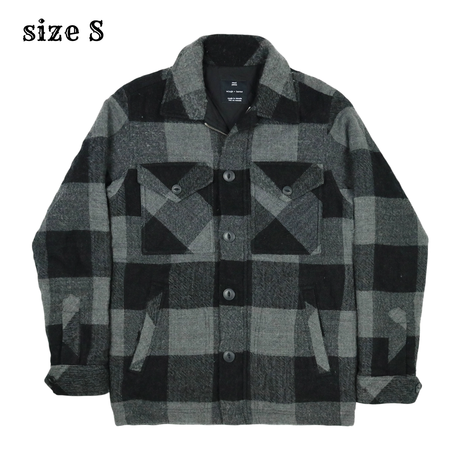 wings + horns Canada Buffalo Check Wool Jacket Size S