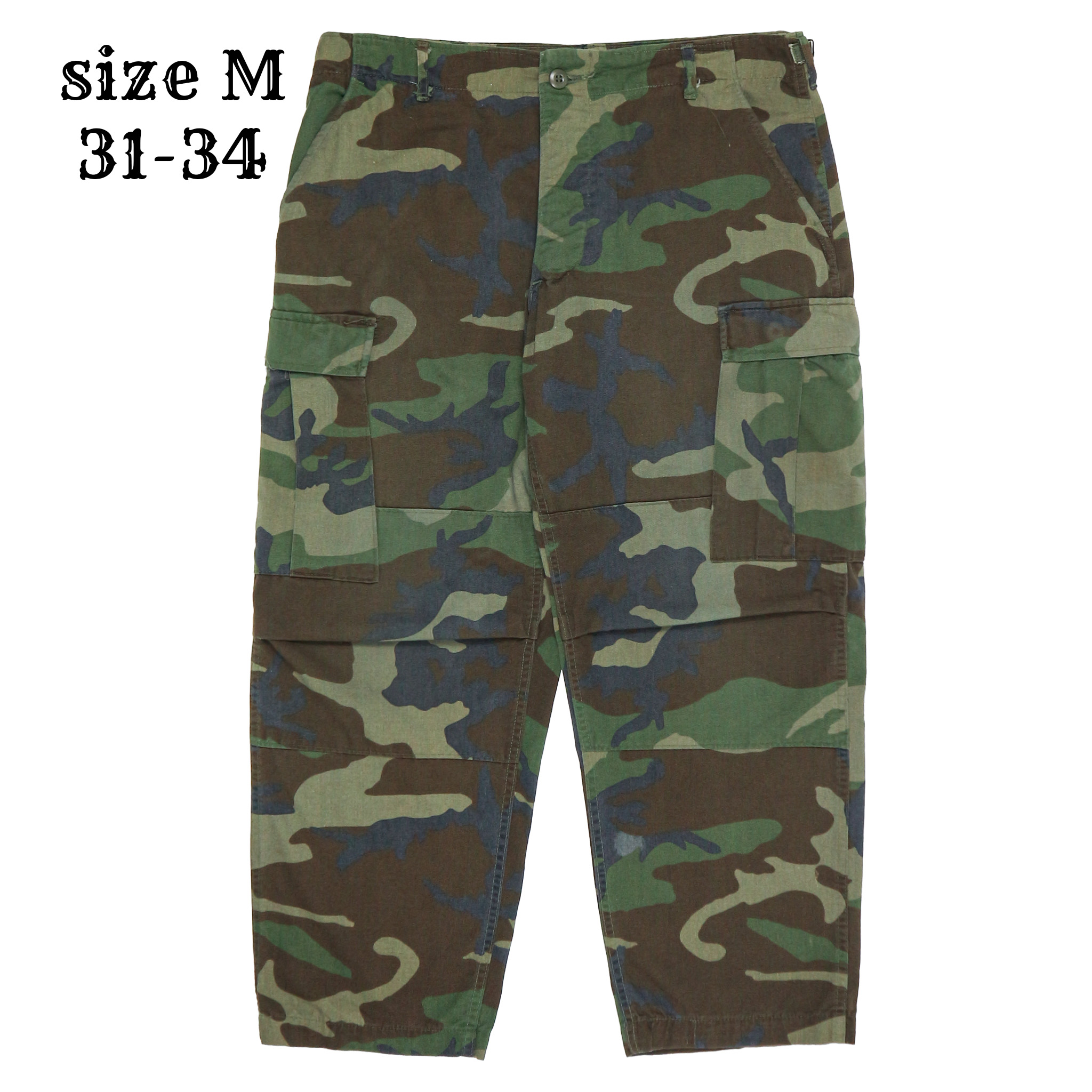 80s U.S. Army Woodland Camo Combat Trousers Size M