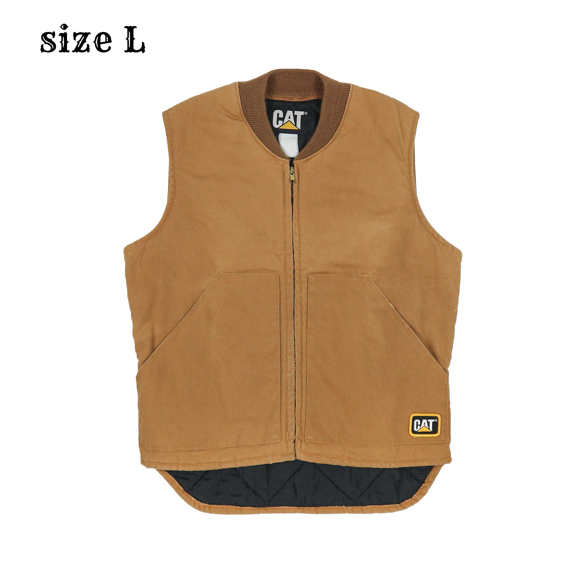 90s CAT Caterpillar Quilted Duck Vest Size L