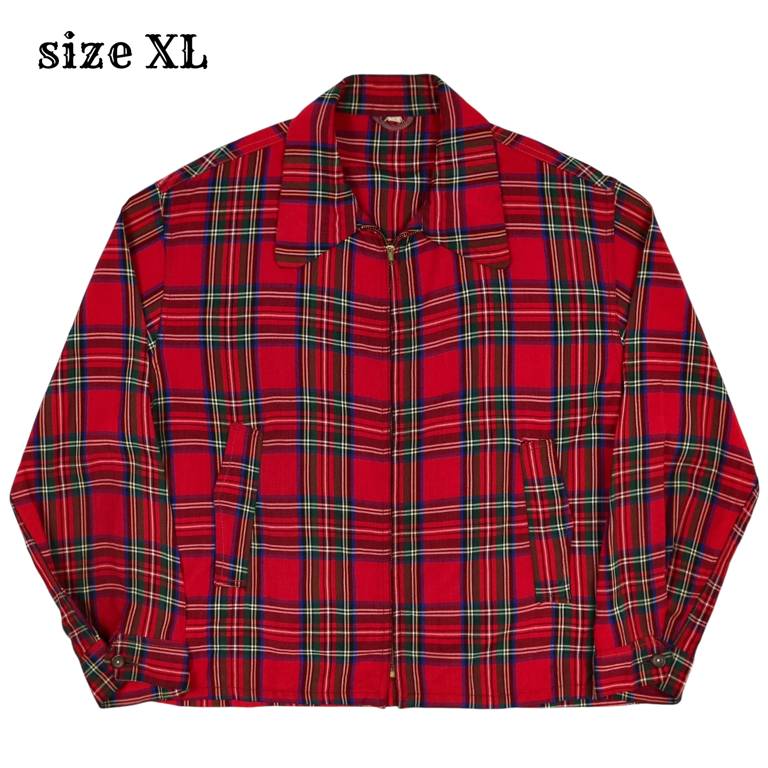 Vintage 50-60s Red Plaid Drizzler Jacket Conmar Zipper Size XL