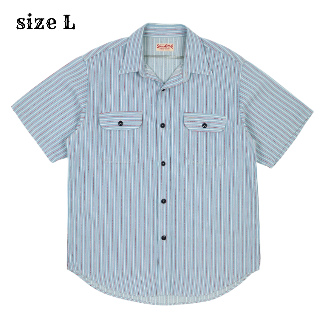 Sugar Cane Japan Short-sleeve Stripe Shirt Size L