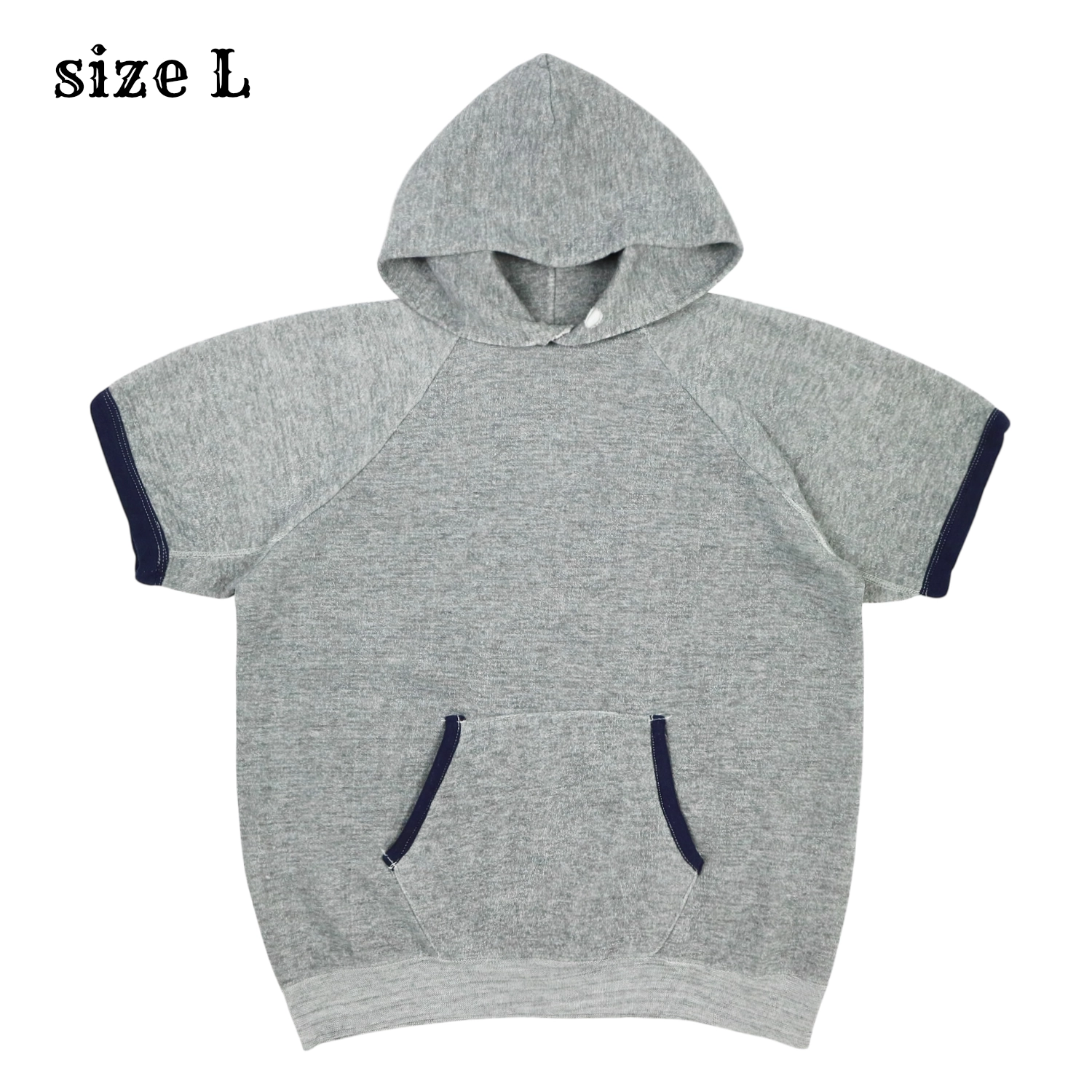 Vintage Short-sleeve Hooded Sweatshirt Size L
