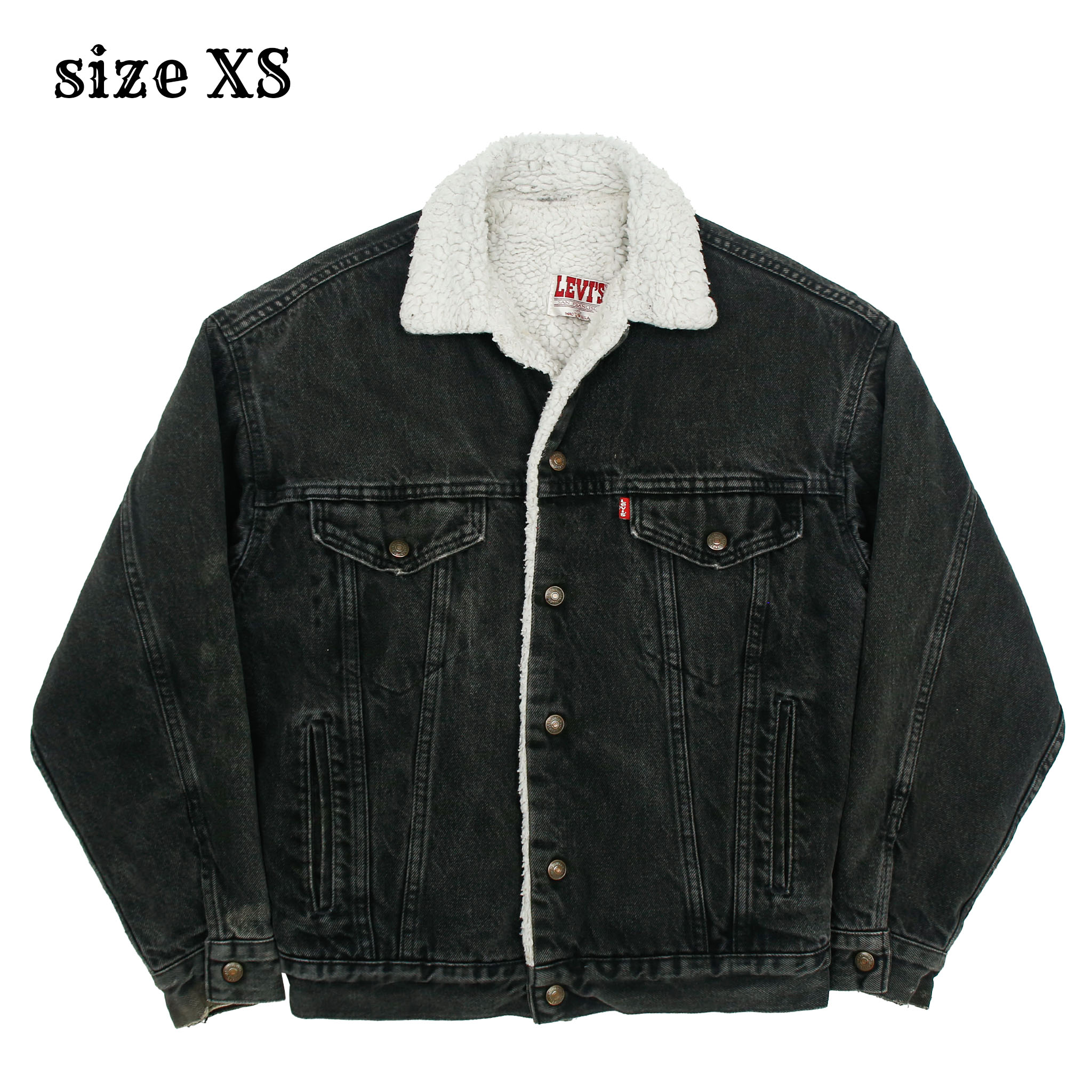 80s Levi's USA Sherpa-lined Black Denim Jacket Size XS