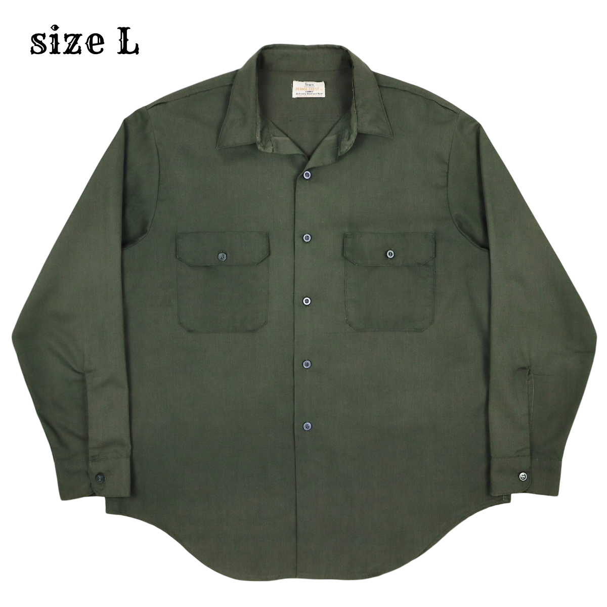 Vintage 70s Sears Perma Prest Olive Shirt Size L