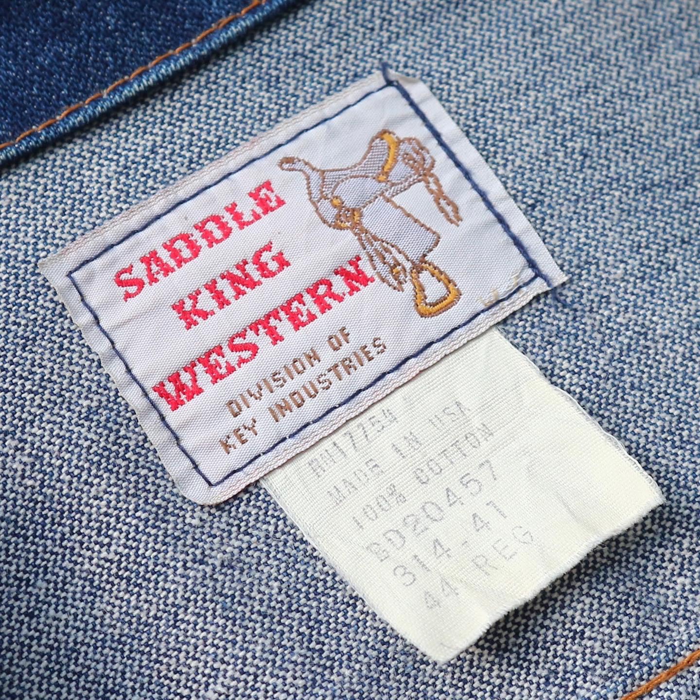 Vintage 80s Saddle King Western Trucker Denim Jacket Size L