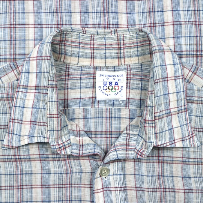 Vtg 80s Levi's Olympic Games Plaid Shirt Size L