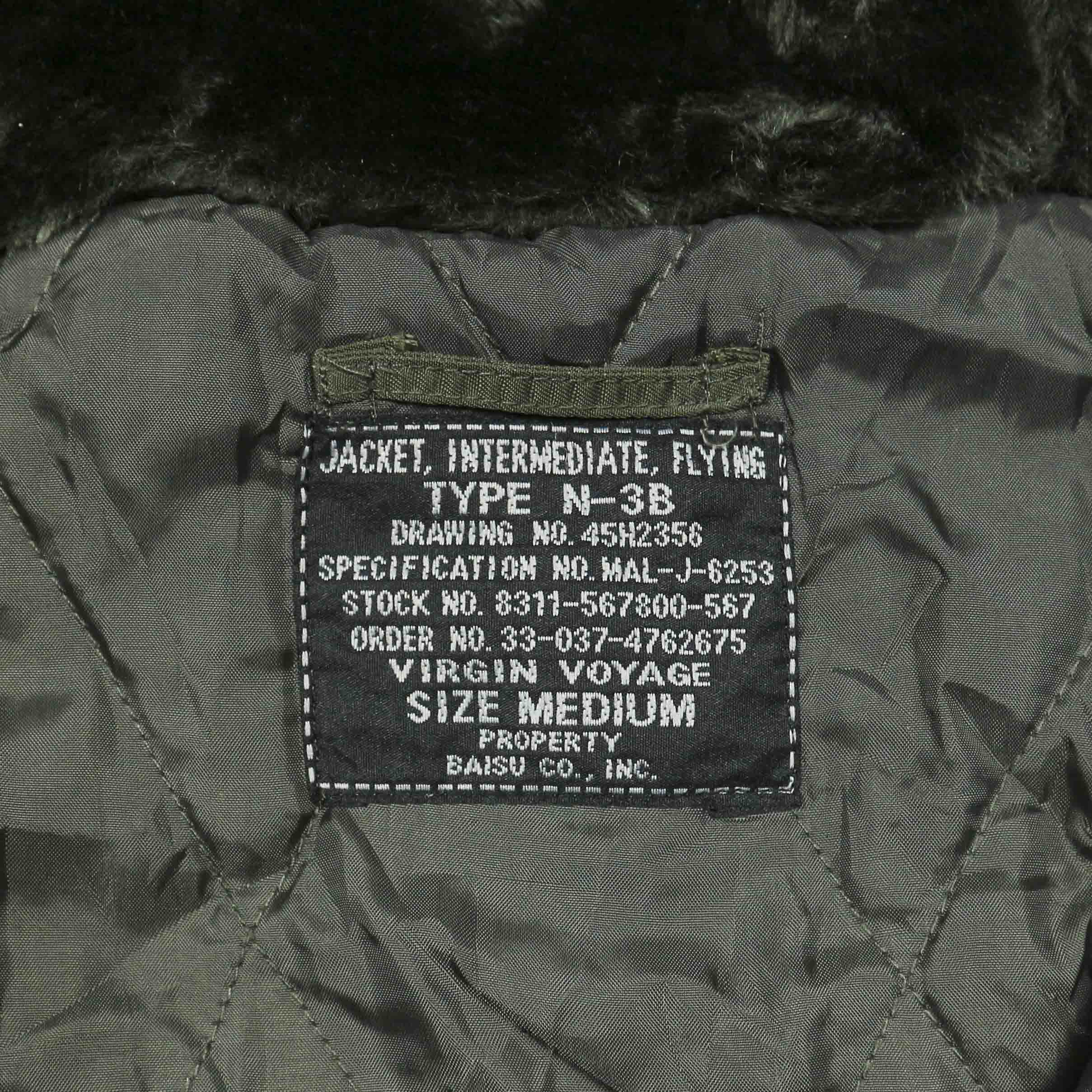 Virgin Voyage Type N-3B Olive Parka Size M