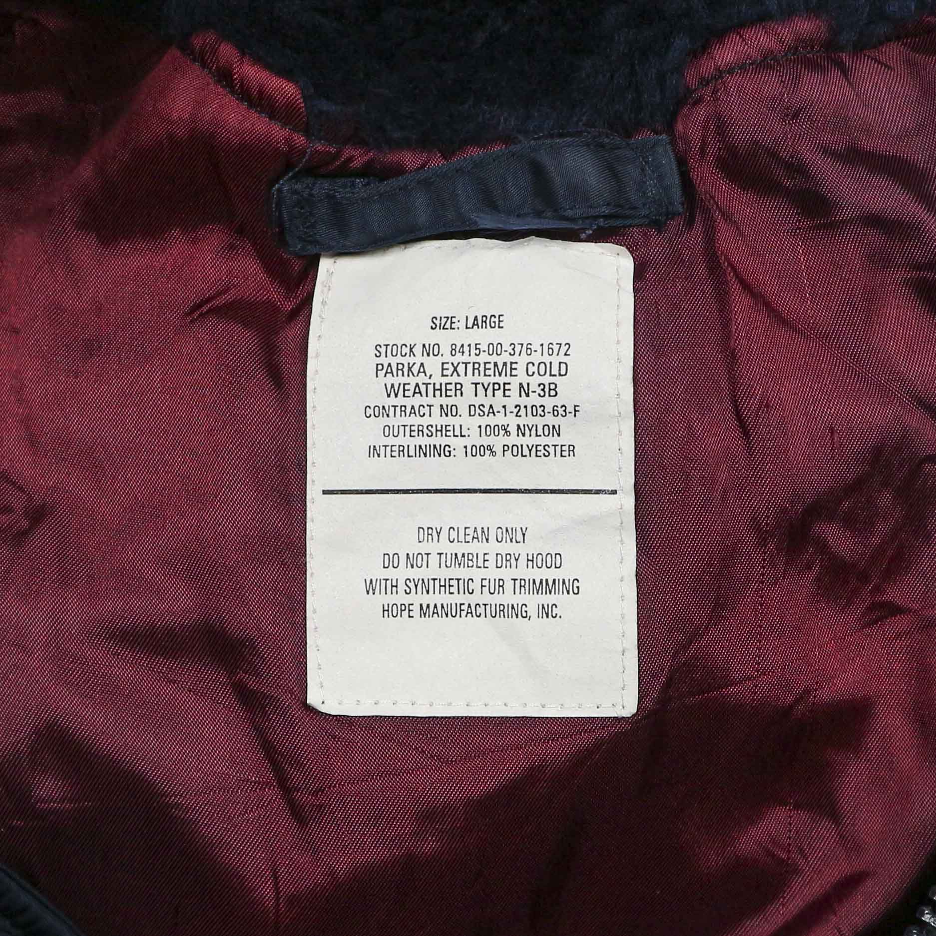 Vtg Hope MFG USA Navy N-3B Parka Size L