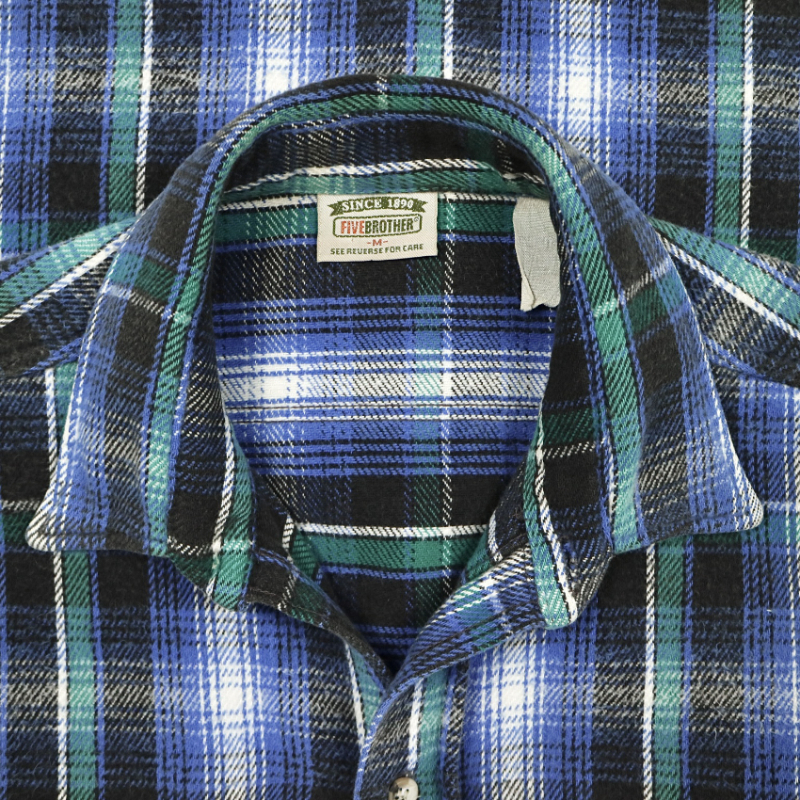 Vtg 80s Five Brother Plaid Flannel Shirt Size M