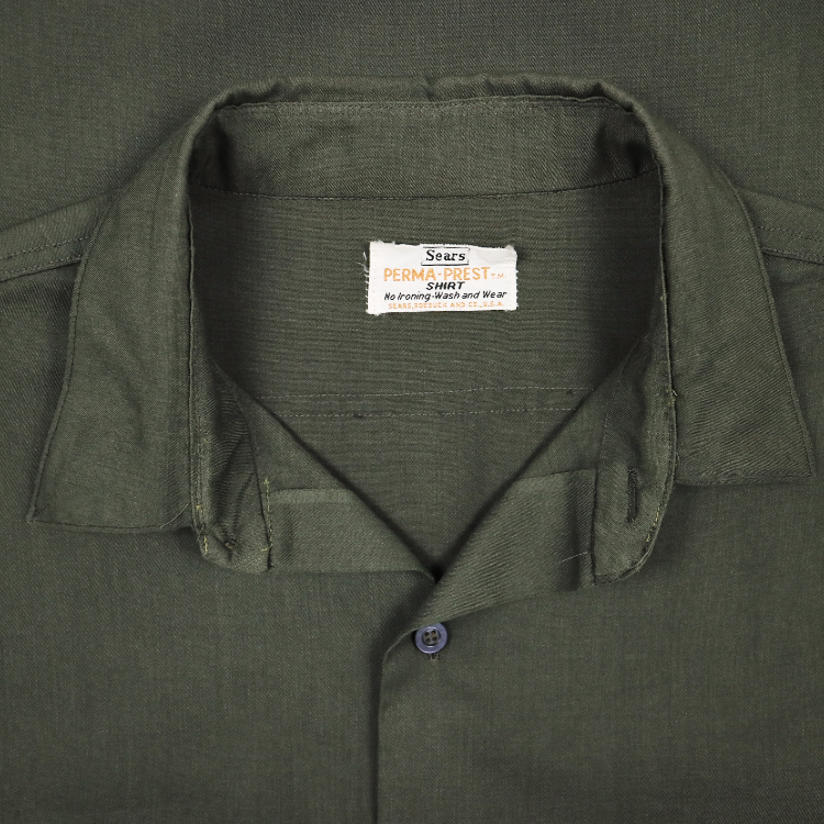 Vintage 70s Sears Perma Prest Olive Shirt Size L
