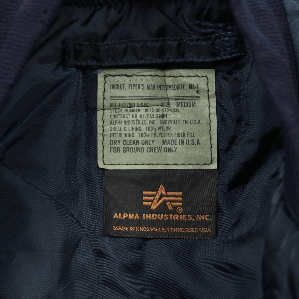 90s Alpha Industries MA-1 Jacket Ground Crew Size M