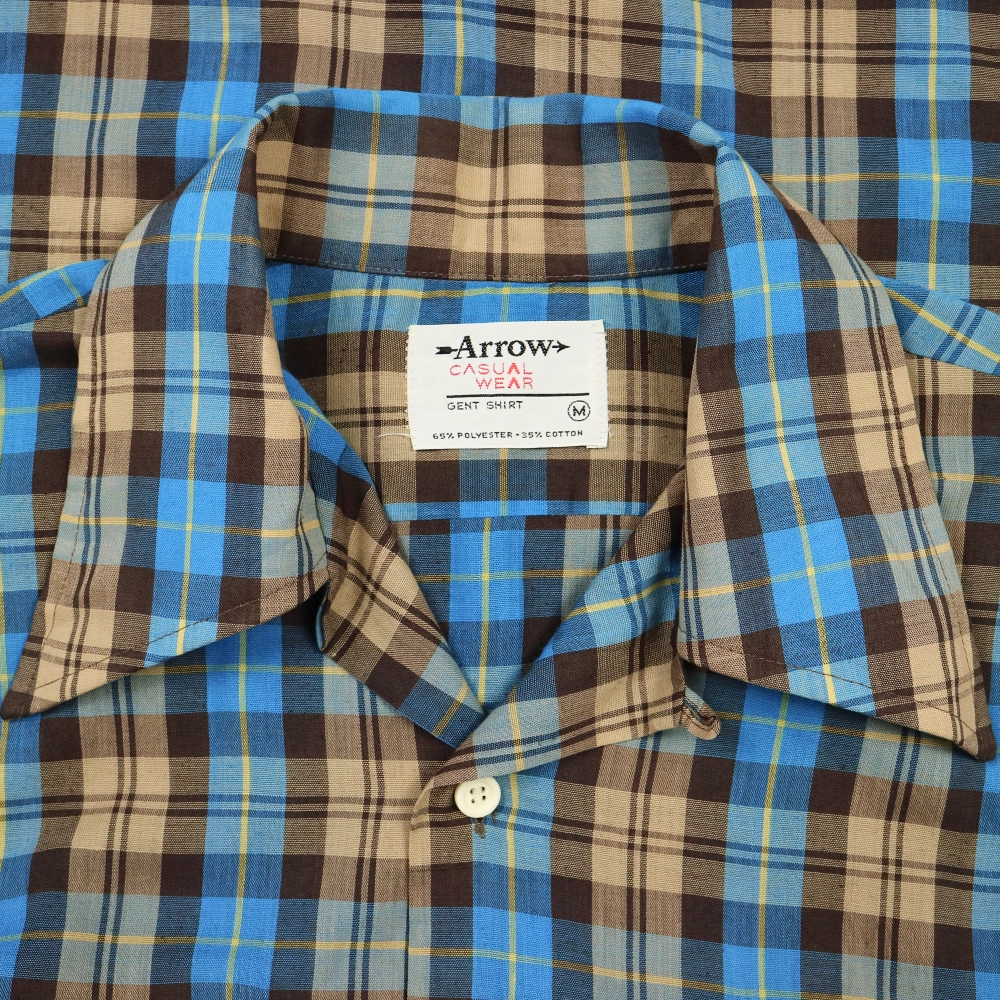 Vintage 70s Arrow Loop Collar Plaid Shirt Size M