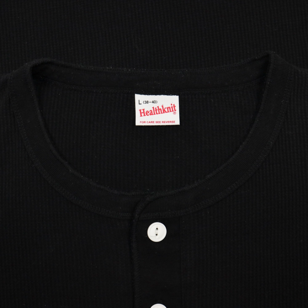 Healthknit Black Waffle Henley Shirt Size L
