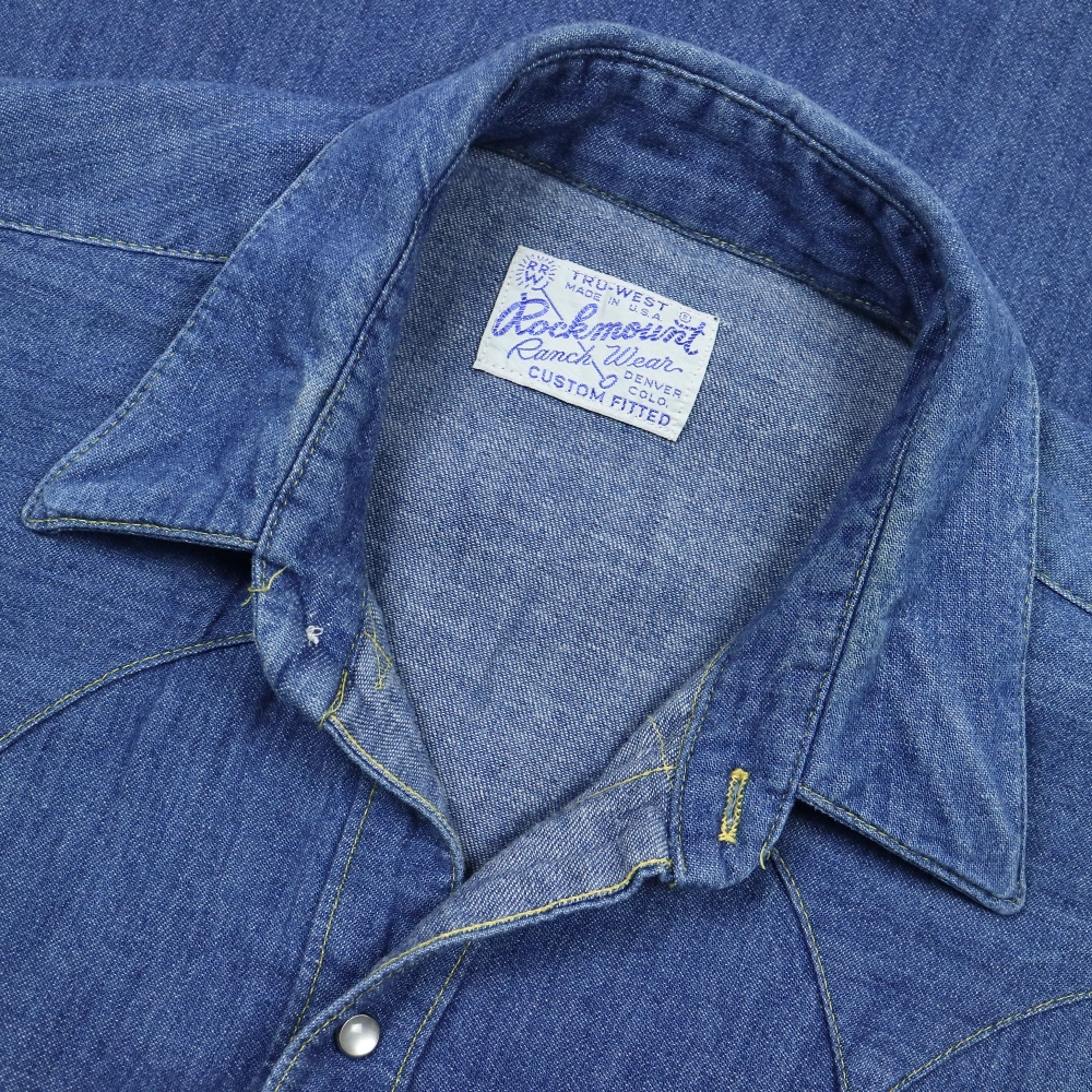 Vtg Rockmount USA Denim Western Shirt Size L