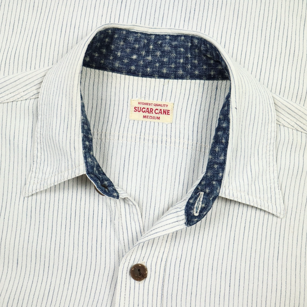 Sugar Cane Japan Stripe Work Shirt S/S Size M