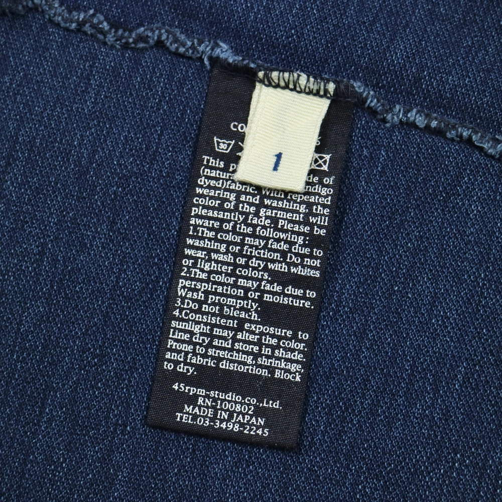 45rpm 45R Japan Indigo Polo Shirt Size XS