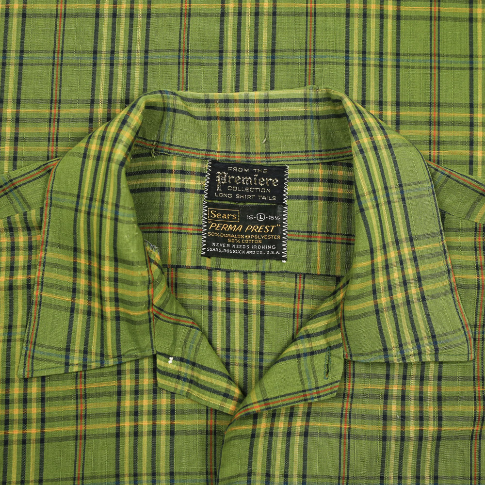 60s Vintage Sears Perma Prest Plaid Shirt Size L