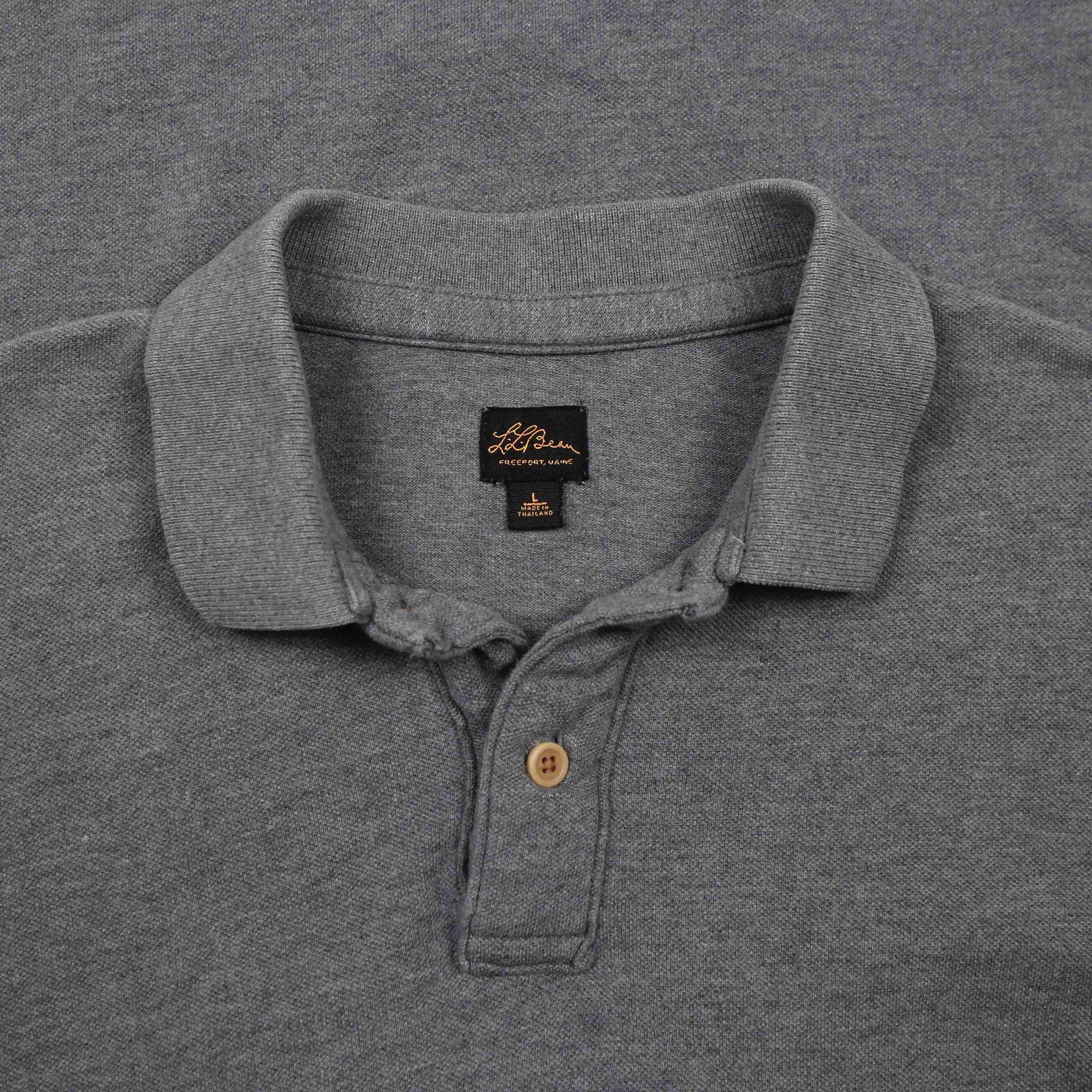 L.L.Bean Classic Logo Grey Polo Shirt Size L