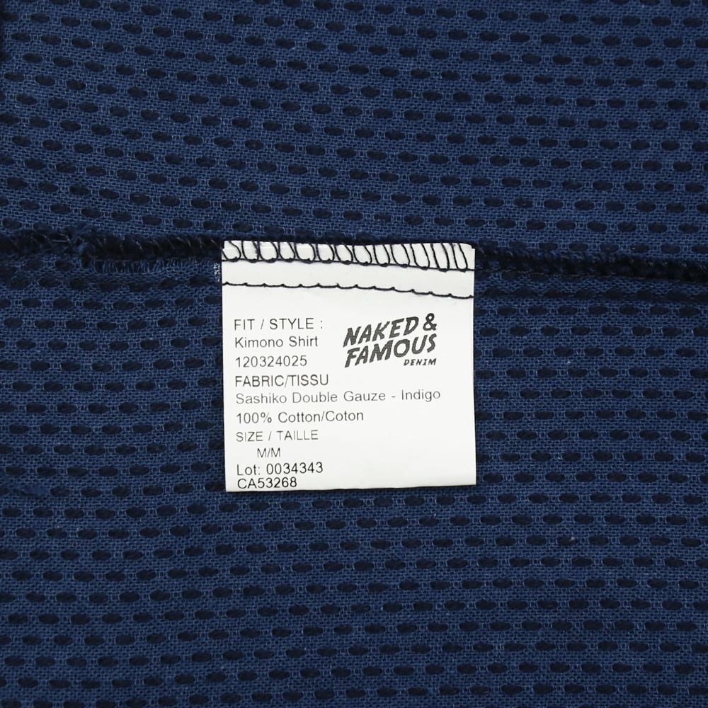 Naked & Famous Indigo Sashiko Kimono Shirt Size M