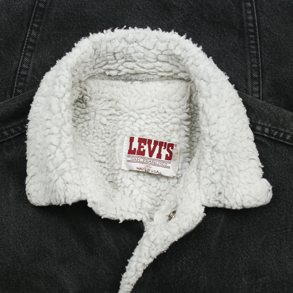 80s Levi's USA Sherpa-lined Black Denim Jacket Size XS