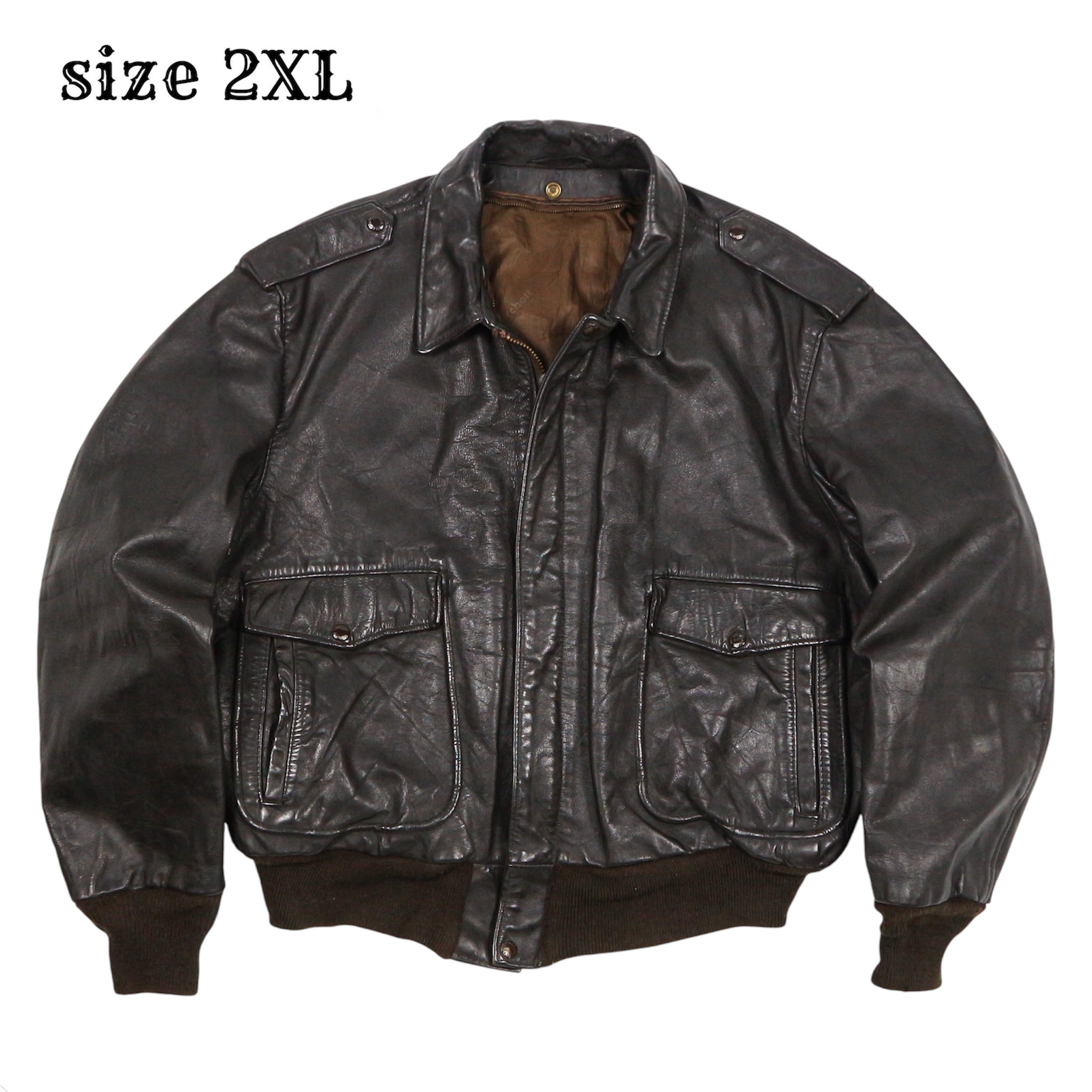 Vtg Schott USA Leather Bomber Jacket Size 2XL