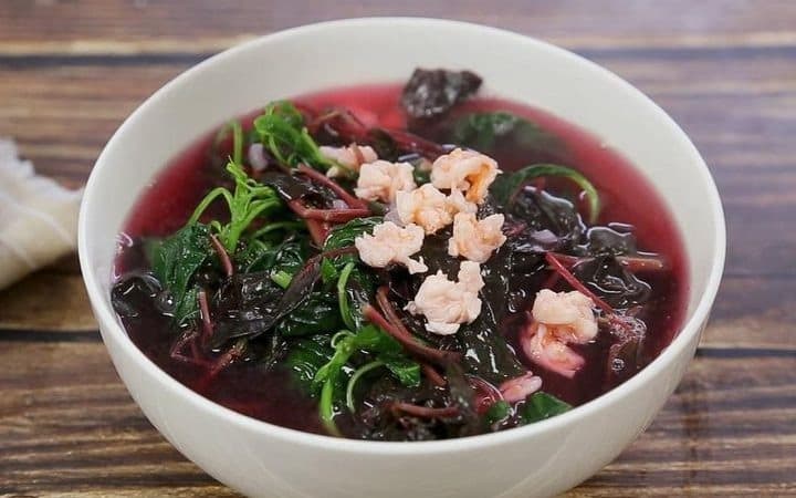 Canh rau rền đỏ nấu tôm