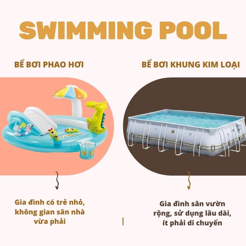 So sánh bể bơi phao và bể bơi khung kim loại: Nên chọn loại nào cho bé và gia đình ?