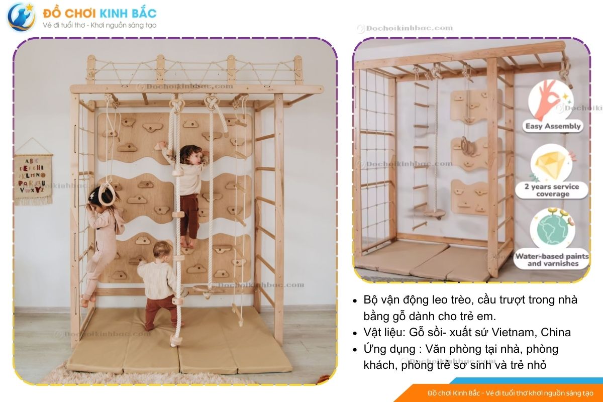 Bộ Đồ Chơi Vận Động Khung Gỗ Leo Trèo Trong Nhà Cho Bé Từ 2–10 Tuổi
